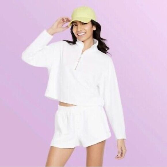 Stoney Clover Lane x Target Cropped Half Zip White terry Sweatshirt - Picture 1 of 5
